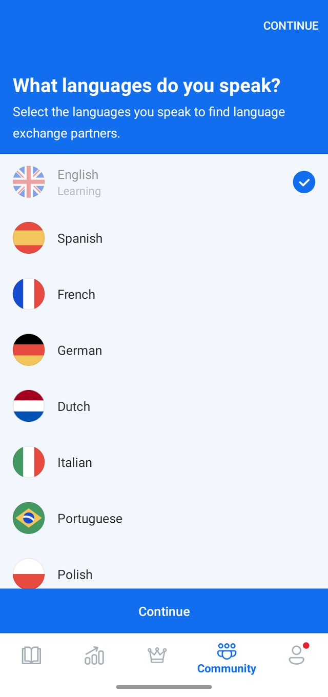 Busuu asks which languages you speak — to match you the other way round