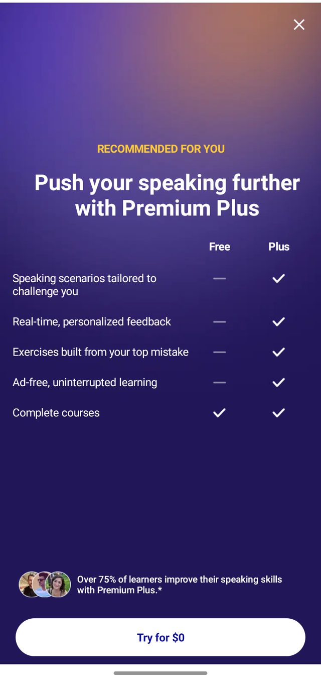 Busuu — A paywall that spells out what the free tier includes