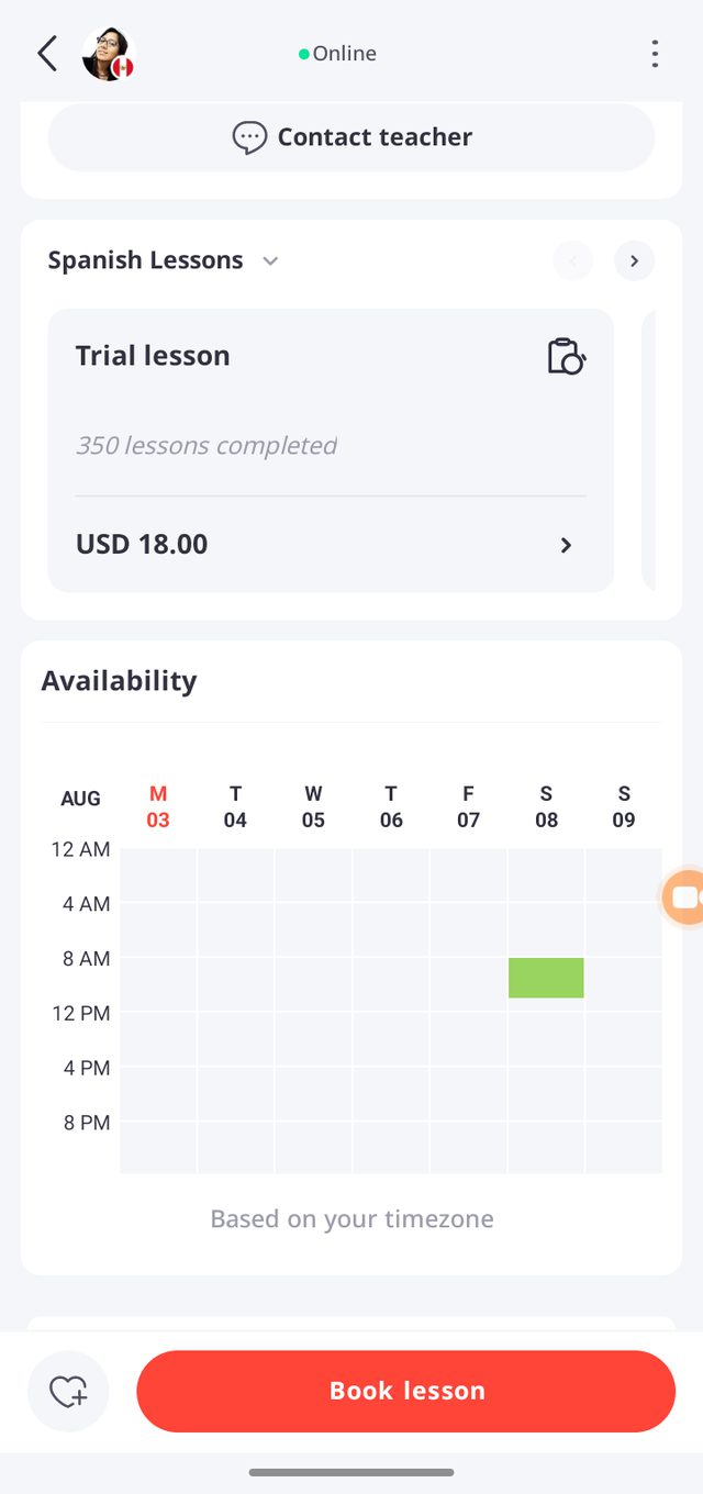 italki — Prices per lesson, and a calendar in your own timezone