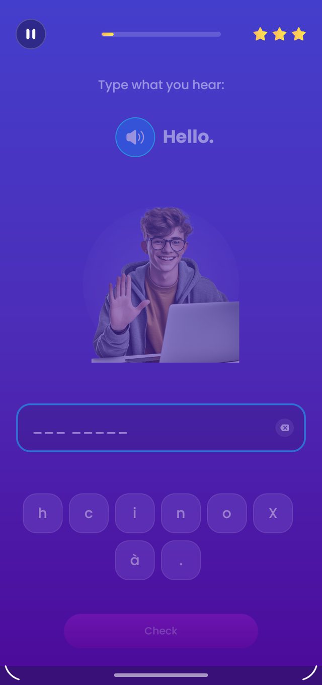Mondly: type what you hear, letter by letter