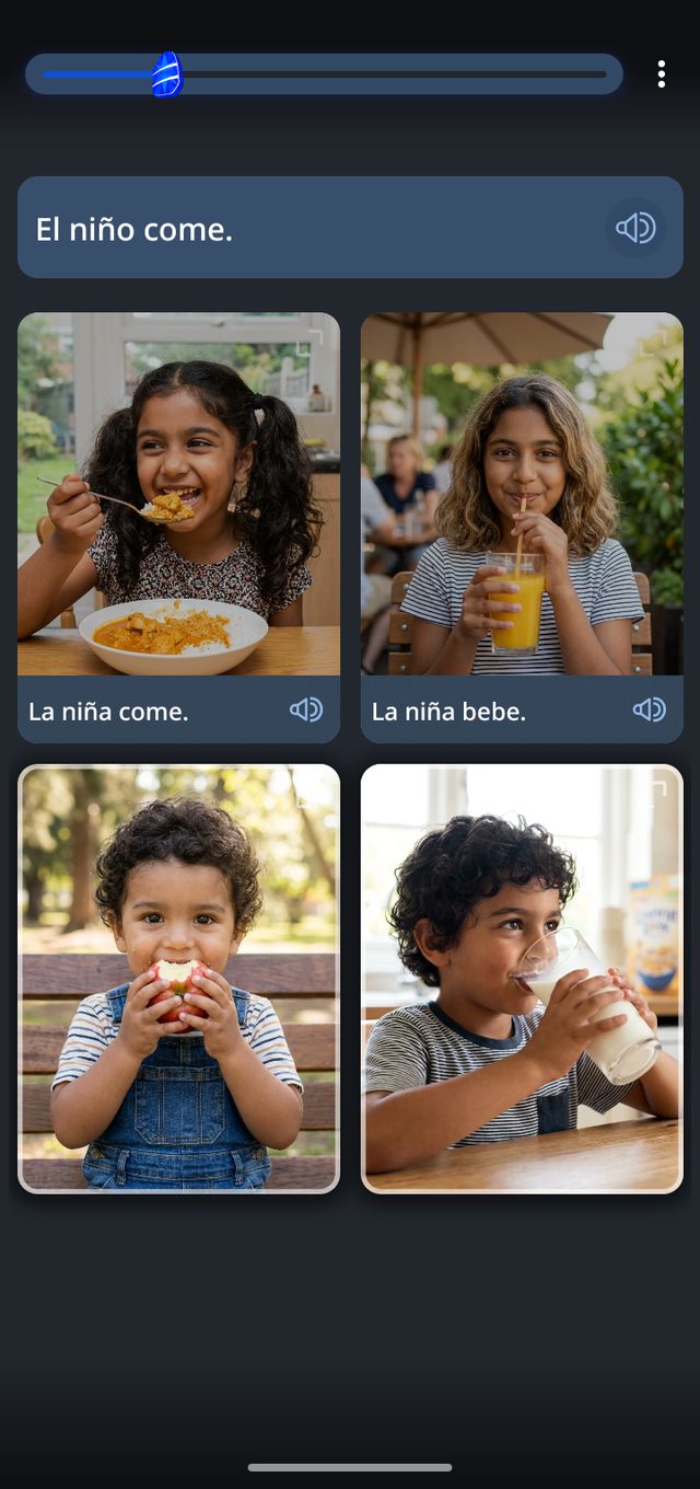 Rosetta Stone: four photos, one Spanish sentence, and no English to help you